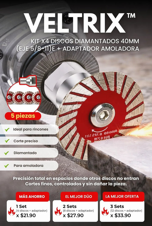 Veltrix™ - Kit x5 discos diamantados 40 mm con eje roscado 5/8-11