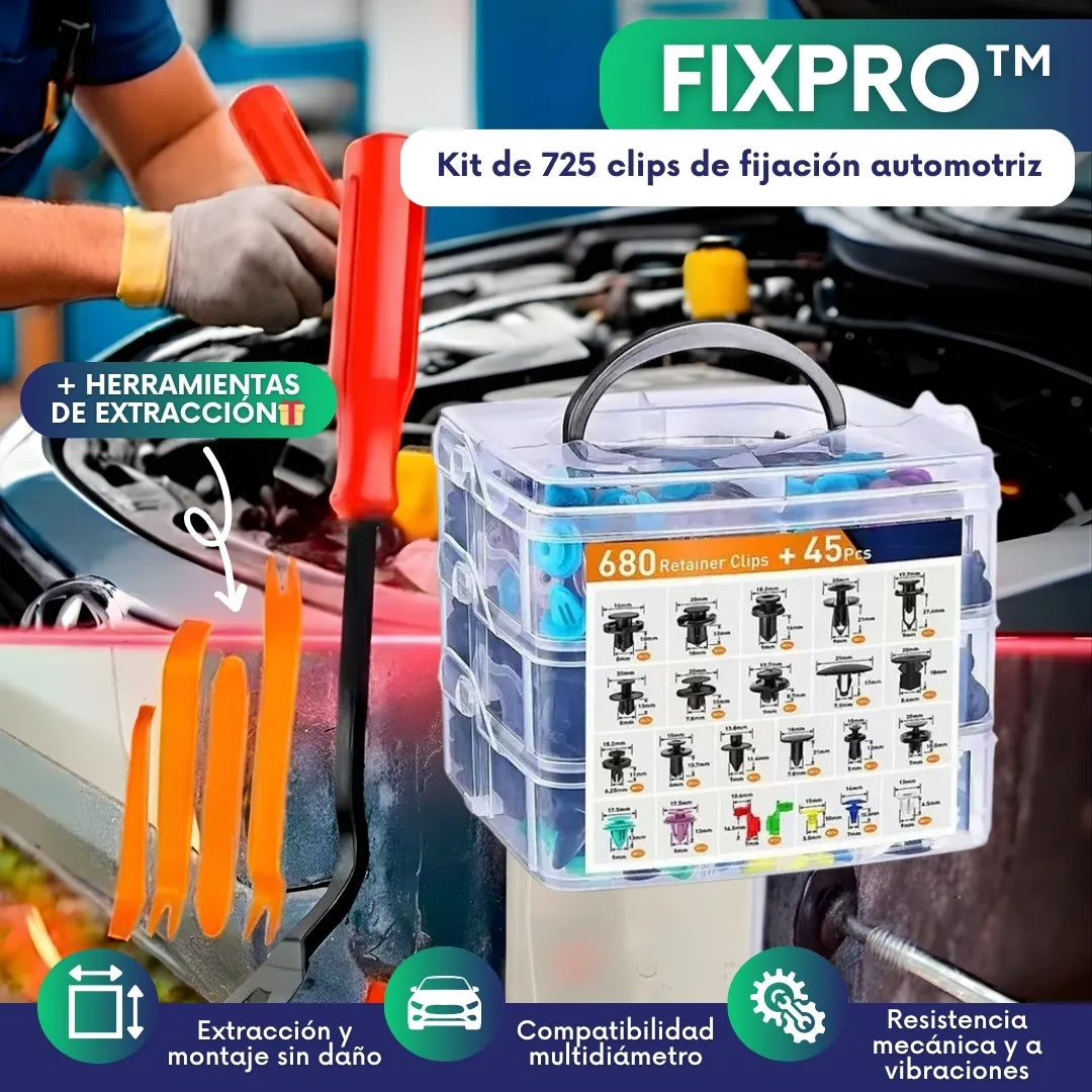 FixPro™ - Kit de 725 clips de fijación automotriz
