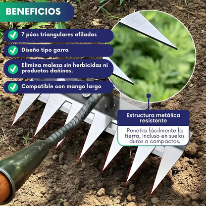 TerraGrip™ - Rastrillo Liberador de Malezas 7 Dientes