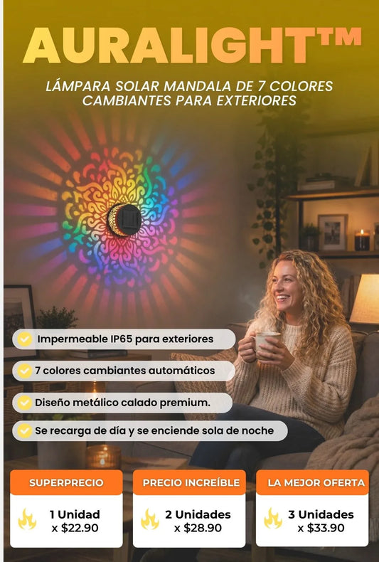 AuraLight™ - Lámpara solar Mandala de 7 colores cambiantes para exteriores