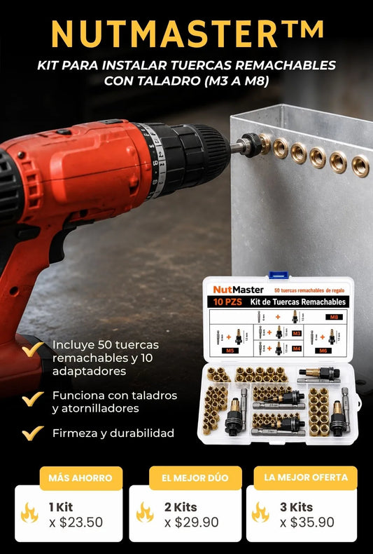 NutMaster™ - Kit para Instalar Tuercas Remachables con Taladro (M3 a M8)